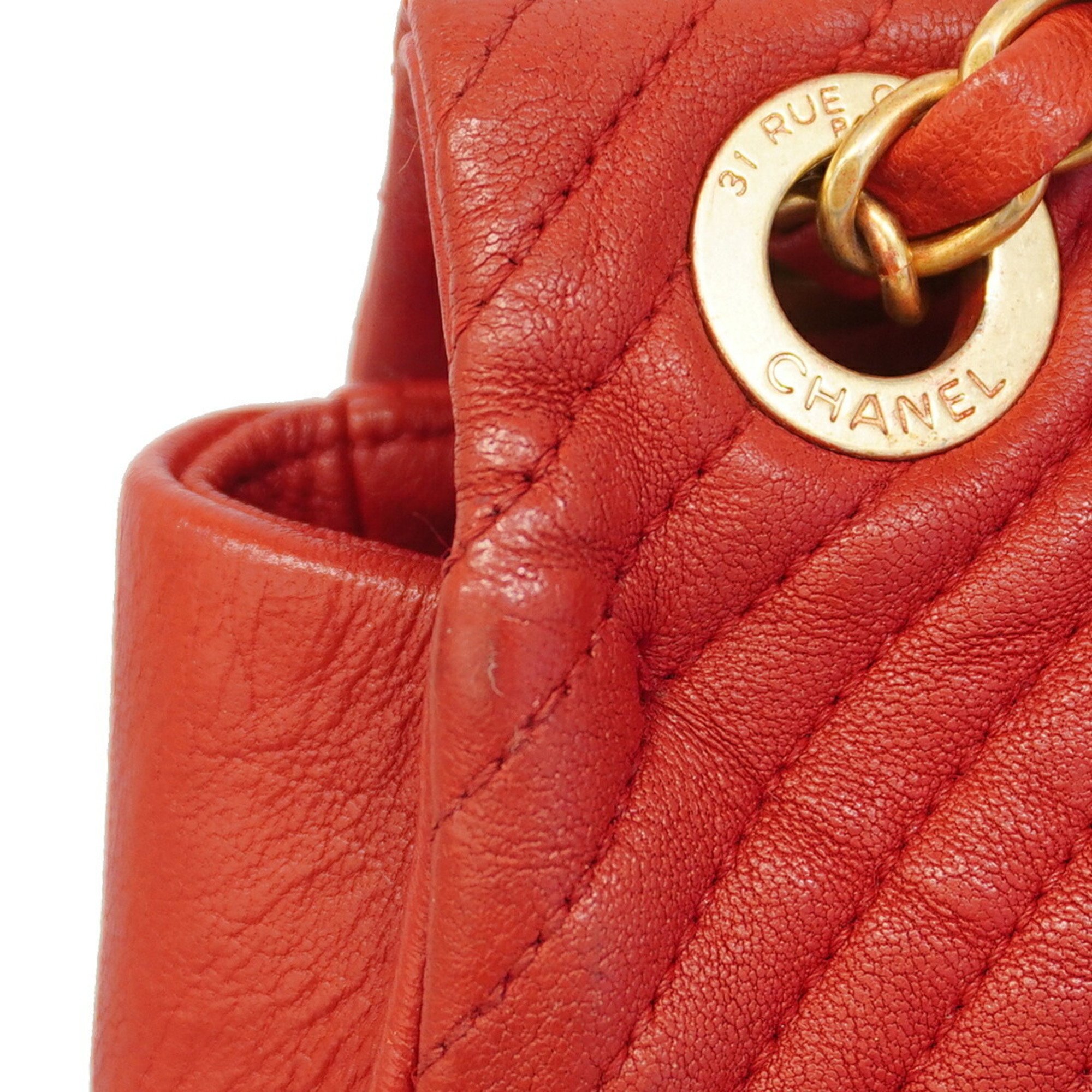 Chanel Shoulder Bag V Stitch Leather Red Women's