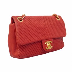 Chanel Shoulder Bag V Stitch Leather Red Women's