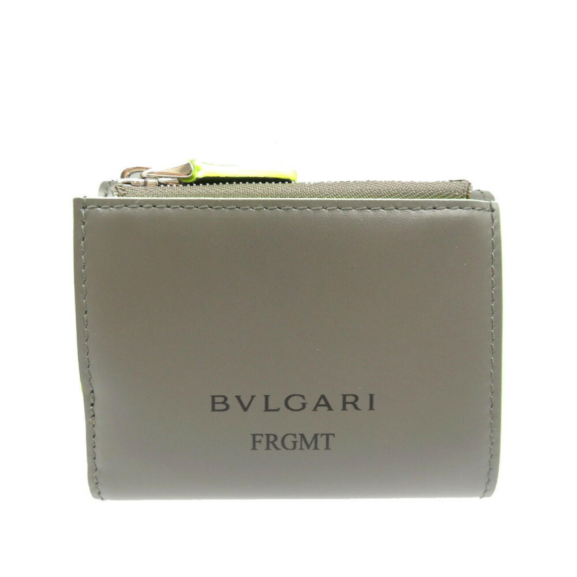 BVLGARI 289532 Serpeti Fragment Compact Wallet Leather Gray Yellow Tri-fold 1985BVLGARI