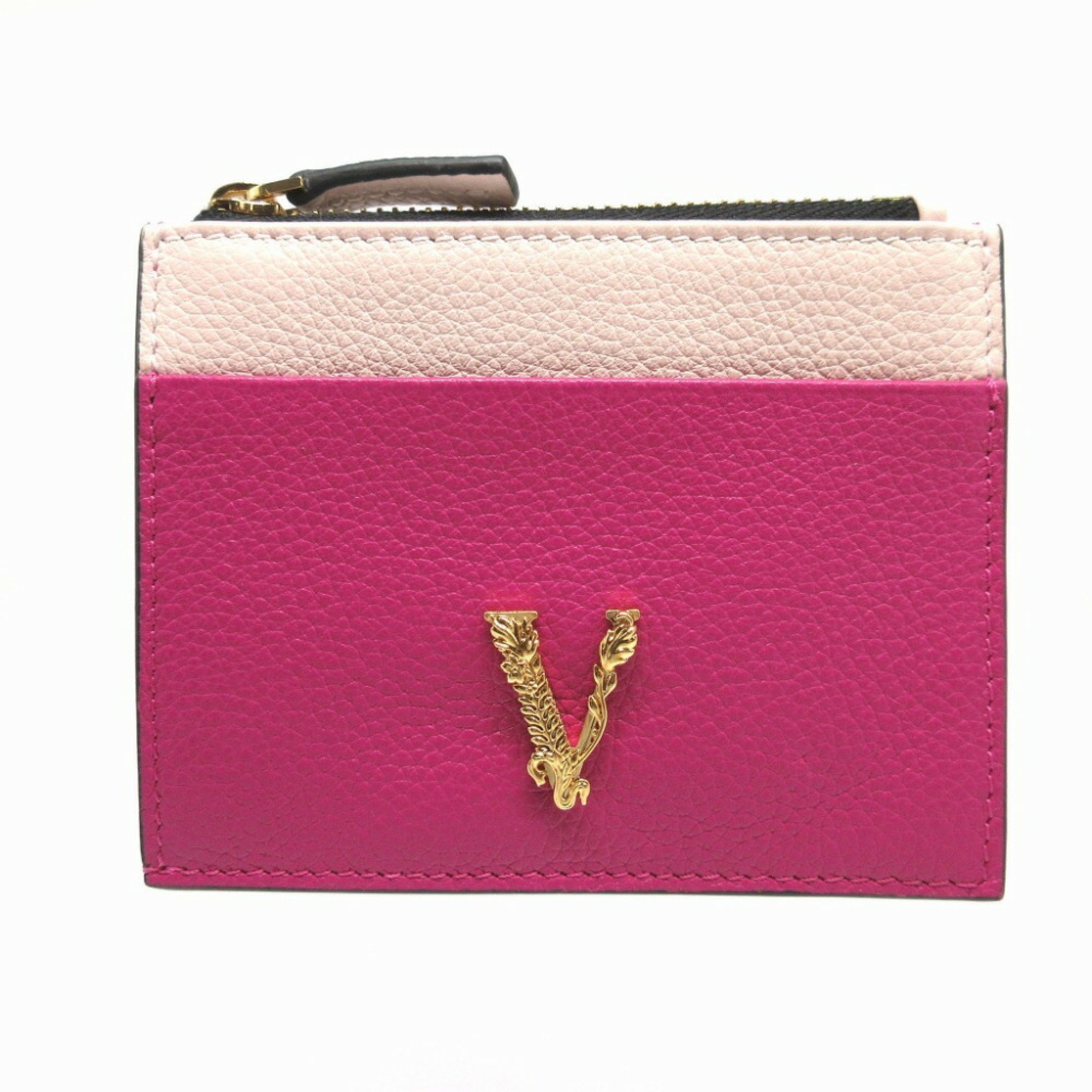 Versace Virtus Leather Pink Fragment Case Card Coin Wallet 0631VERSACE