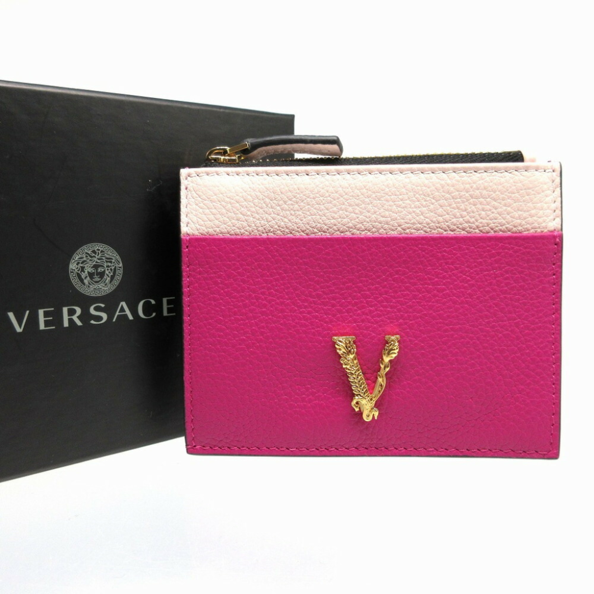 Versace Virtus Leather Pink Fragment Case Card Coin Wallet 0631VERSACE