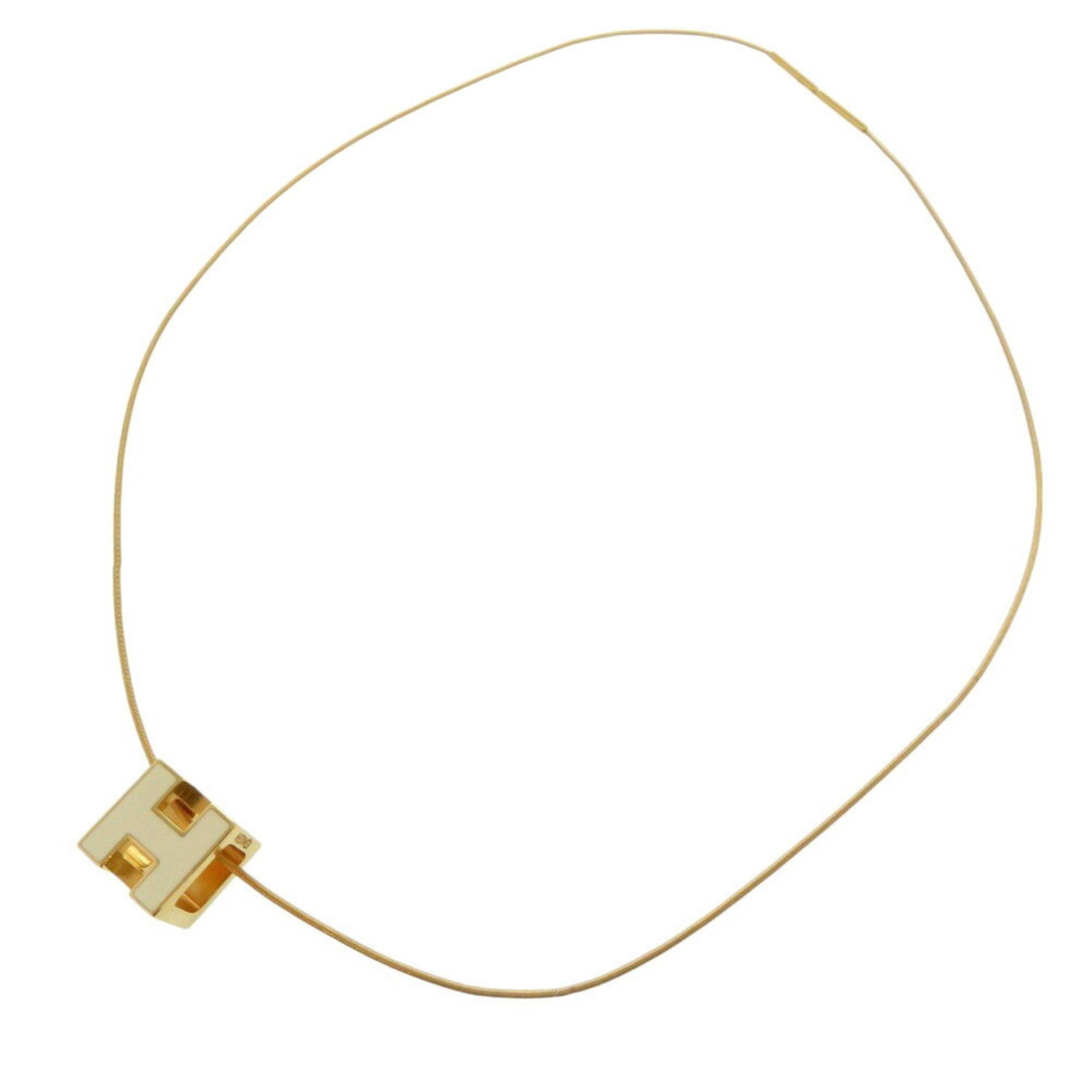 Hermes Cage de H Cube Necklace Metal Gold/White 0113HERMES