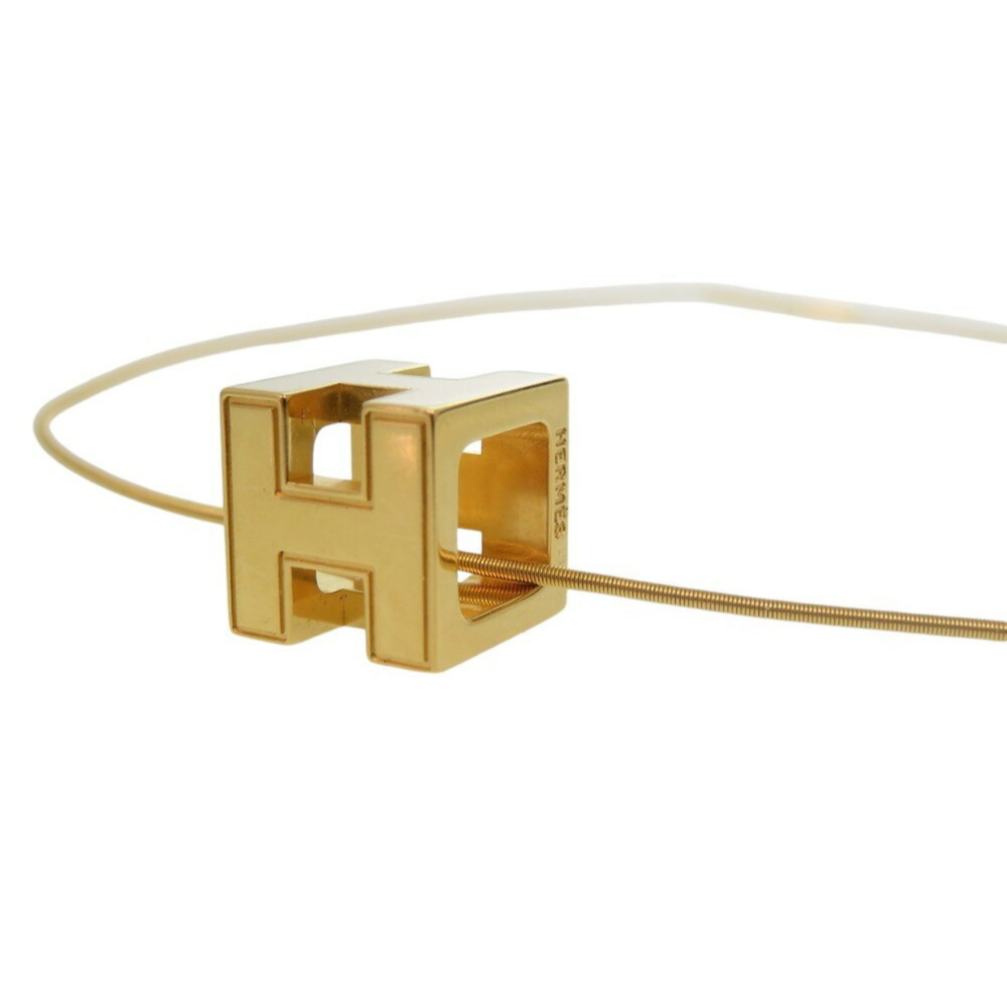 Hermes Cage de H Cube Necklace Metal Gold/White 0113HERMES