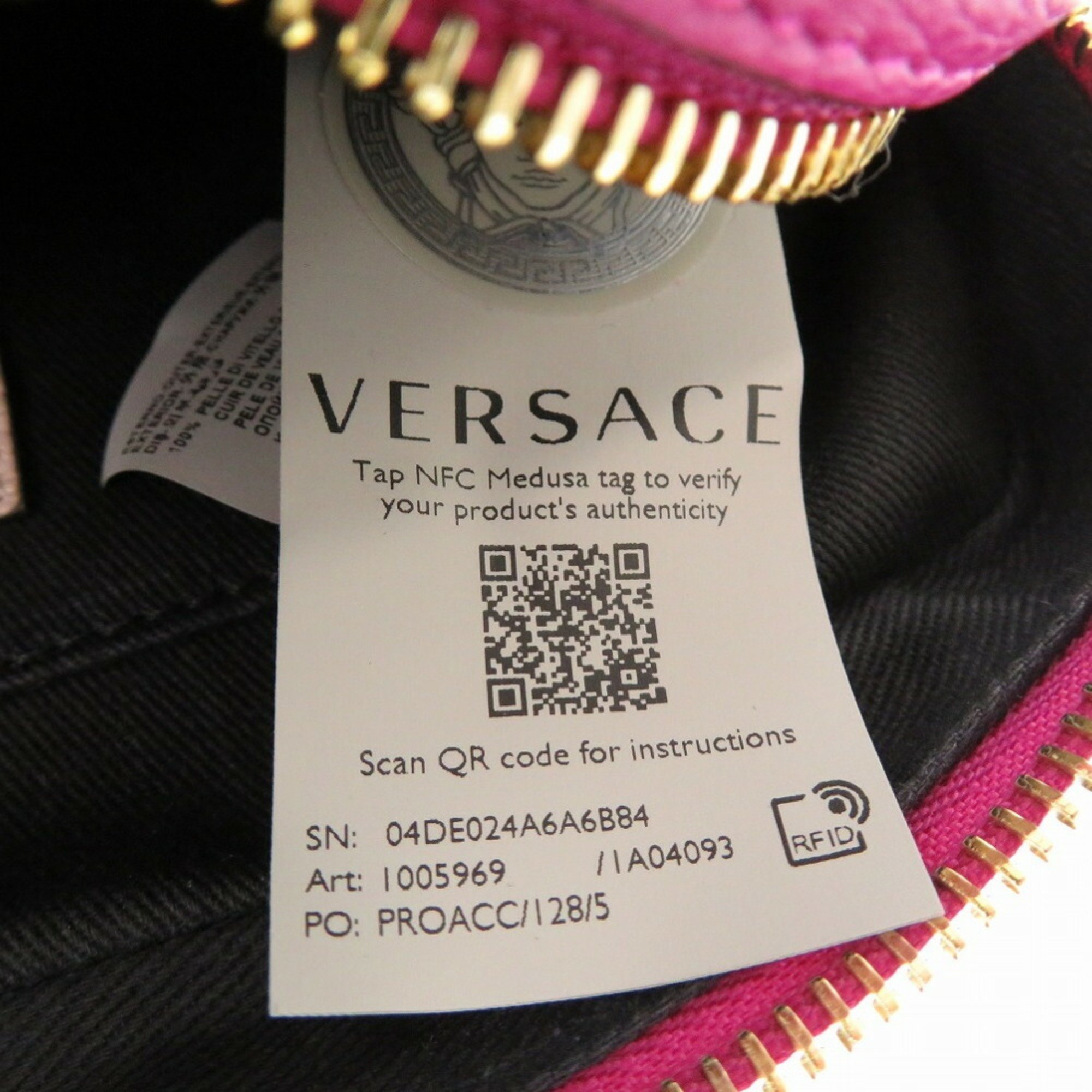 Versace Virtus Chain Shoulder Bag Pouch Metal Icon Leather Pink 0727VERSACE