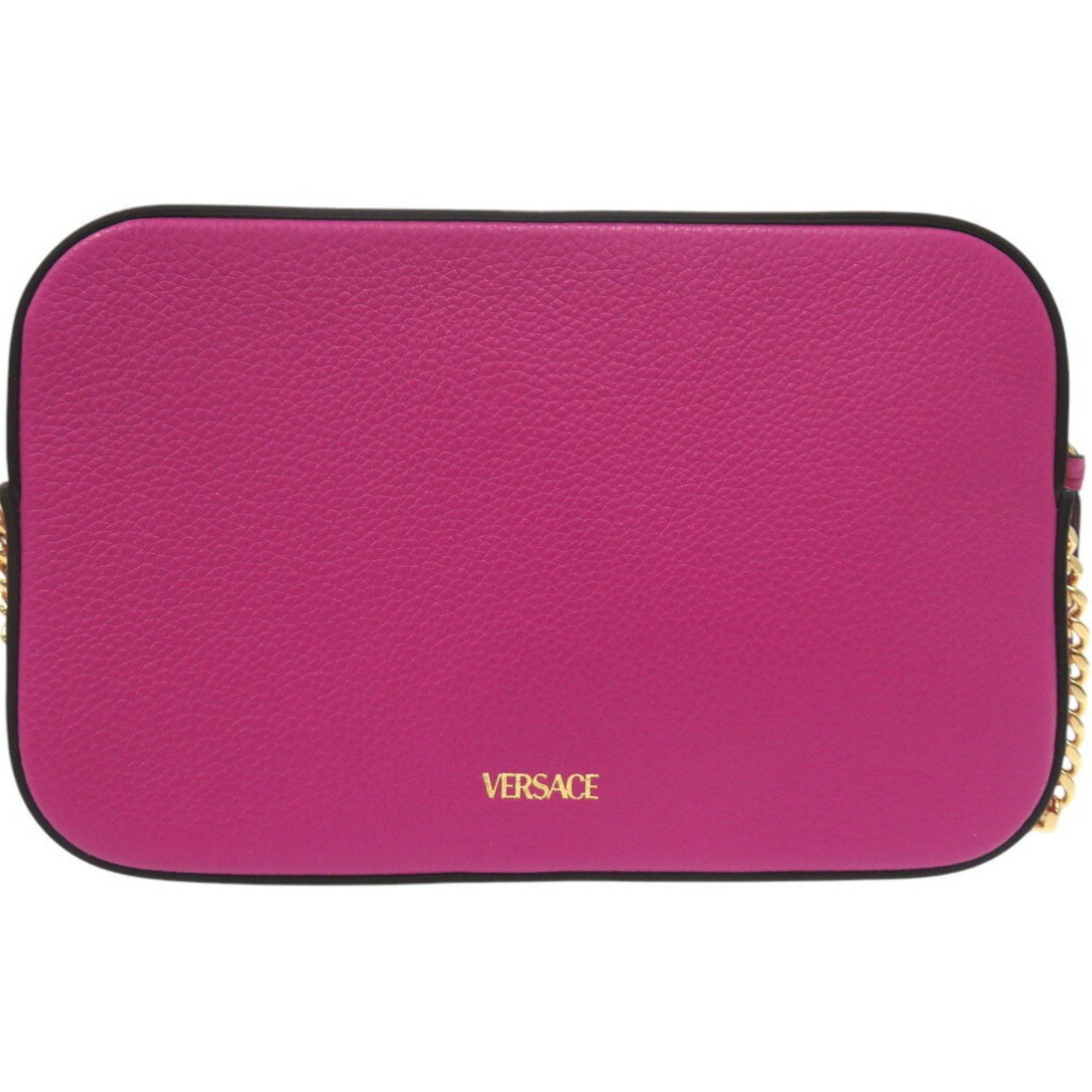 Versace Virtus Chain Shoulder Bag Pouch Metal Icon Leather Pink 0727VERSACE