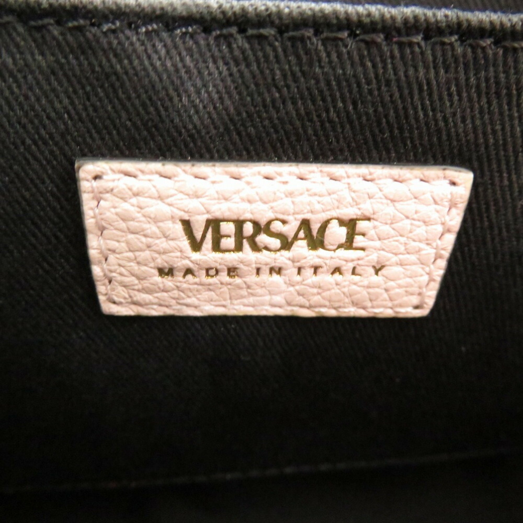 Versace Virtus Chain Shoulder Bag Pouch Metal Icon Leather Pink 0727VERSACE