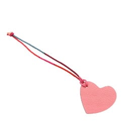 Hermes Petit H Heart Charm Keychain Veau Epsom/Taurillon Clemence Pink/Dark Brown 0877HERMES