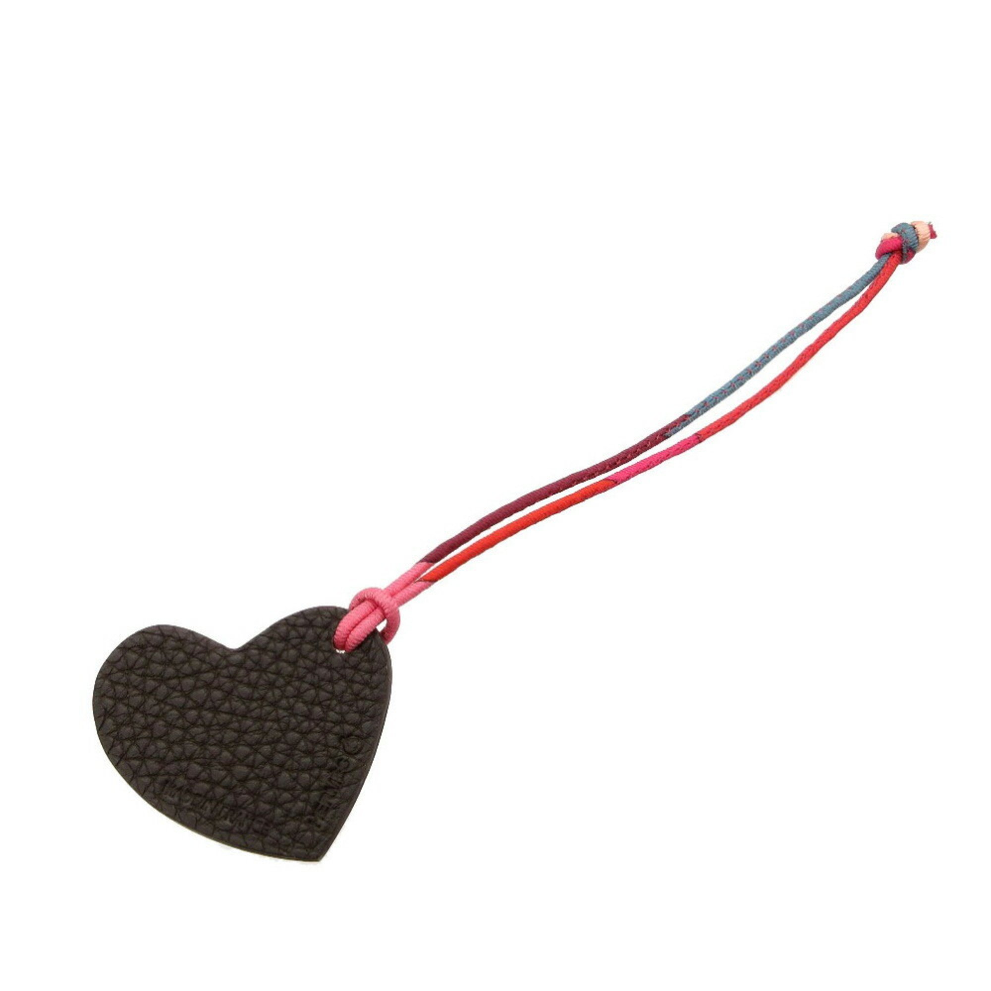 Hermes Petit H Heart Charm Keychain Veau Epsom/Taurillon Clemence Pink/Dark Brown 0877HERMES