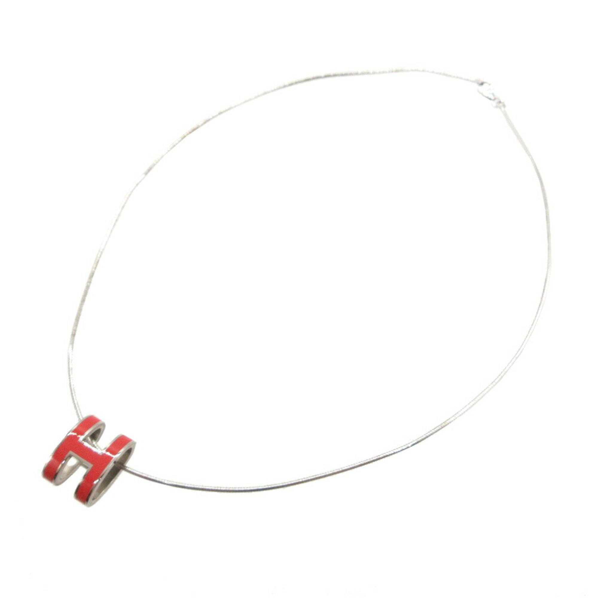 Hermes Pop H Necklace Metal Red/Silver Red 1572HERMES