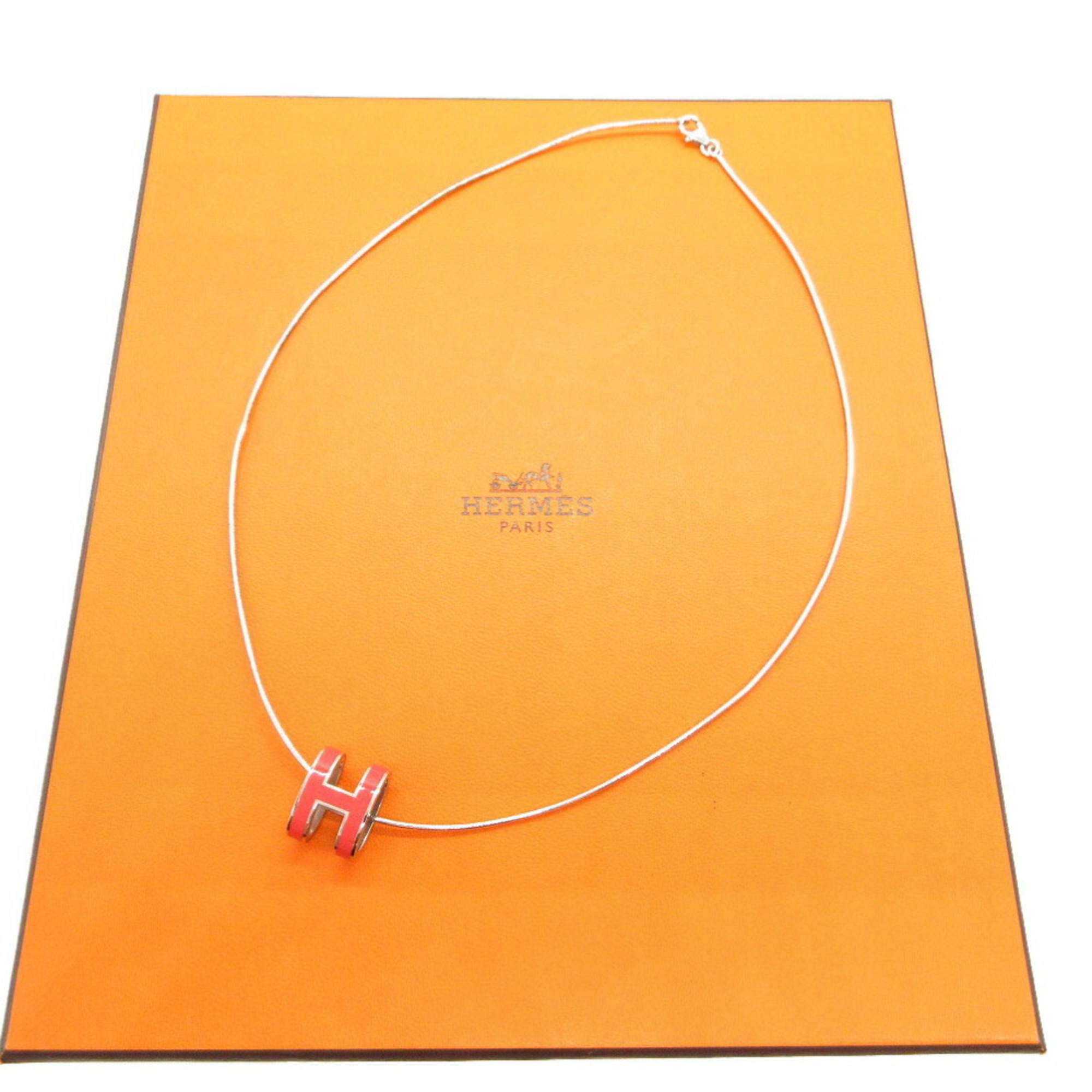 Hermes Pop H Necklace Metal Red/Silver Red 1572HERMES