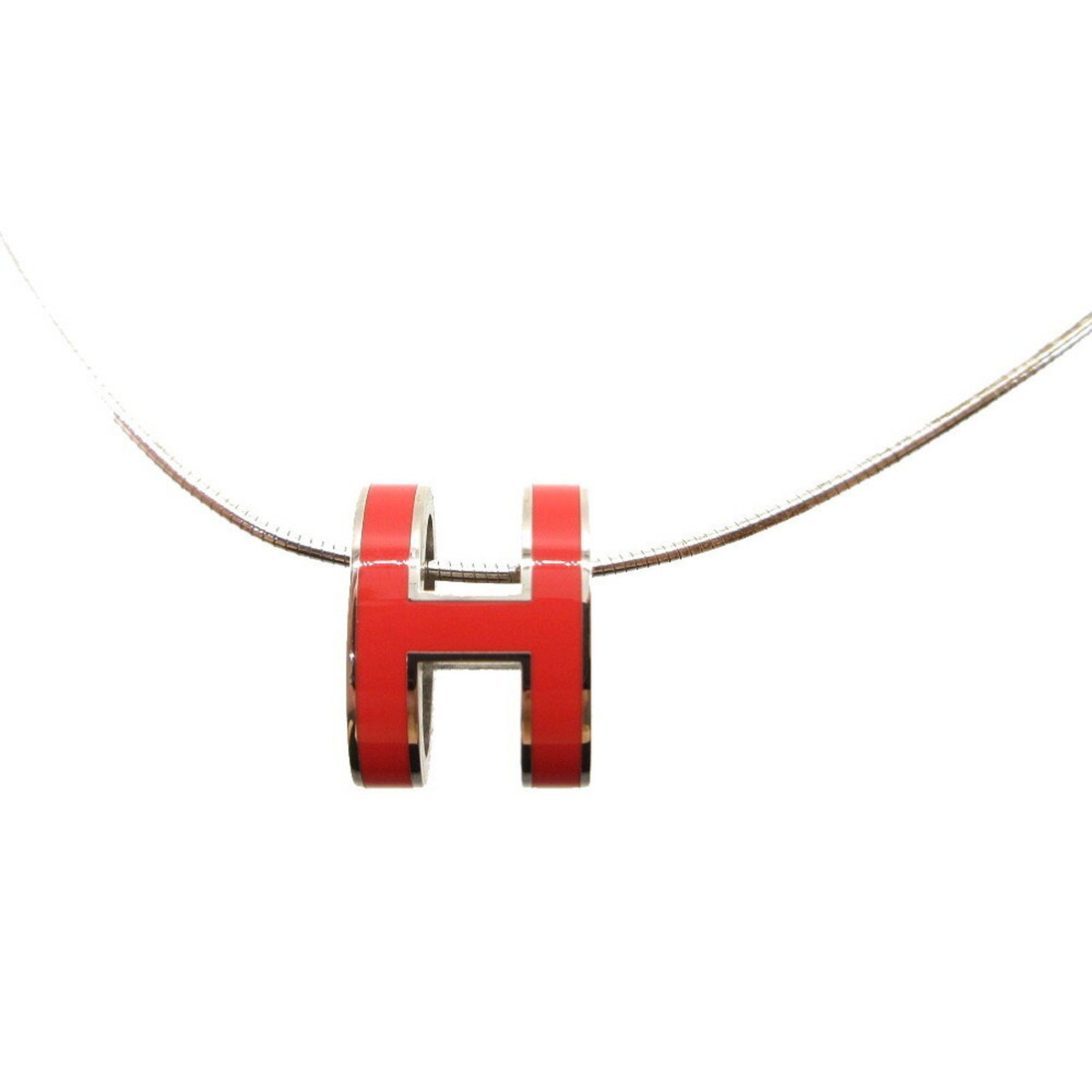 Hermes Pop H Necklace Metal Red/Silver Red 1572HERMES