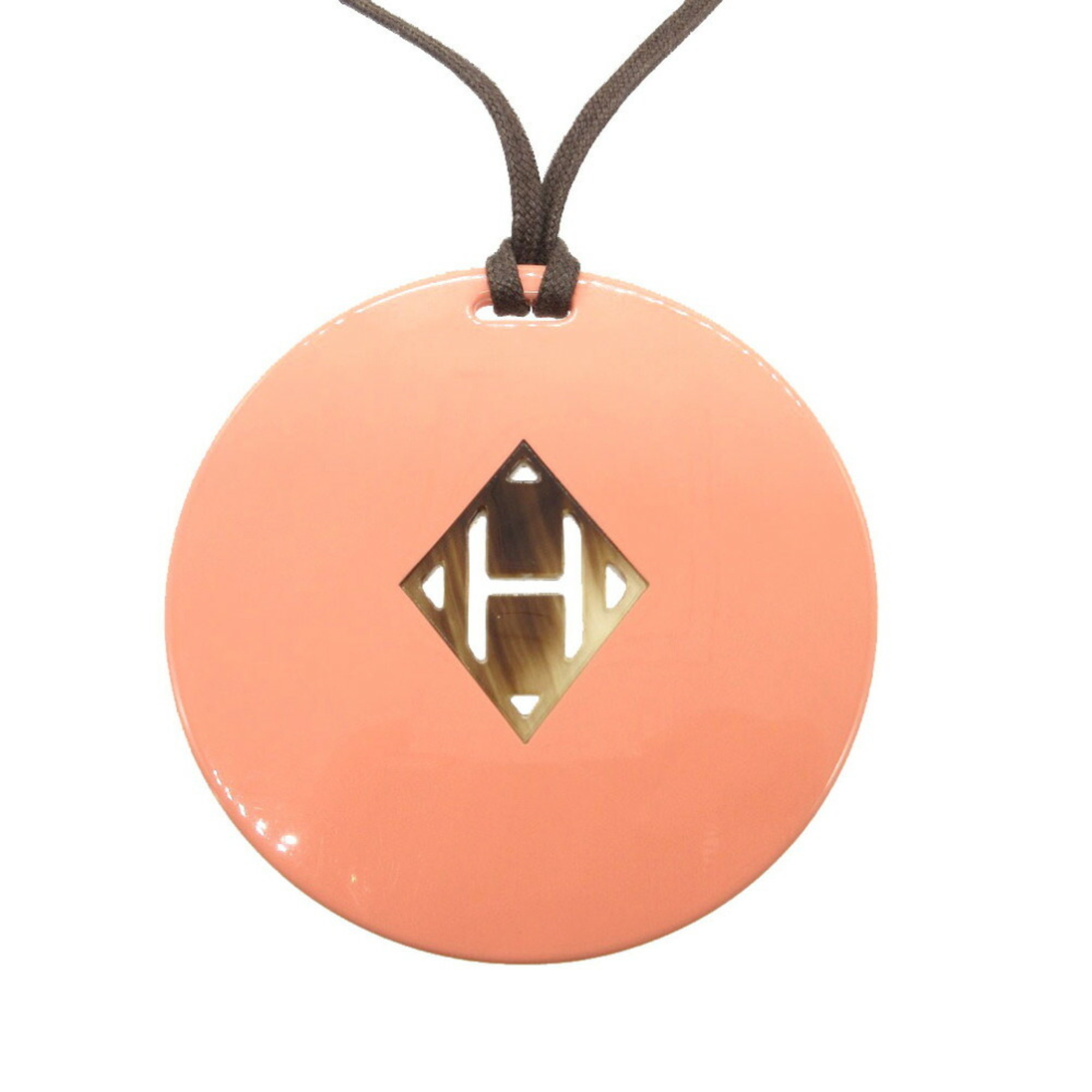 Hermes Buffalo Horn H Necklace Coral Pink 0209HERMES