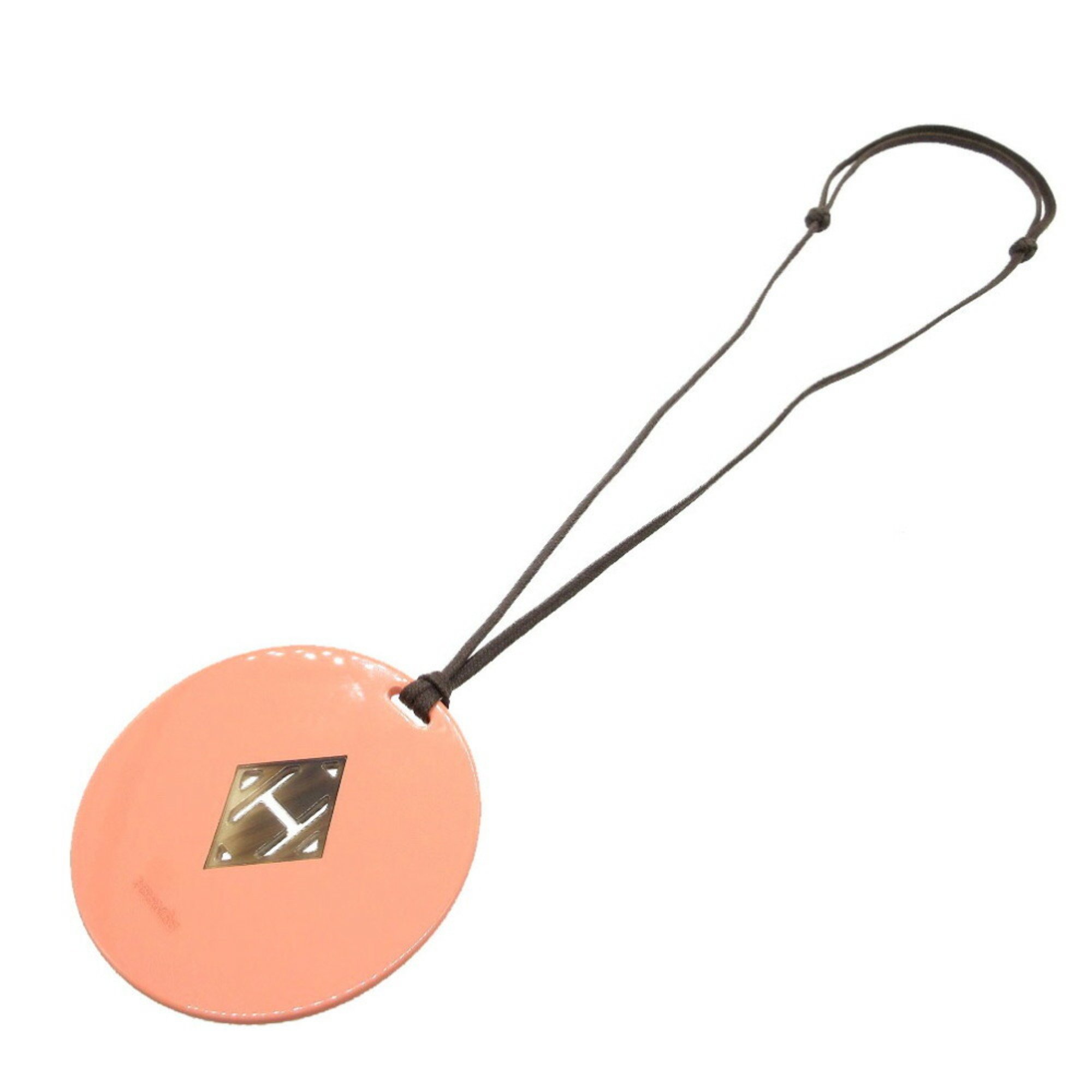 Hermes Buffalo Horn H Necklace Coral Pink 0209HERMES