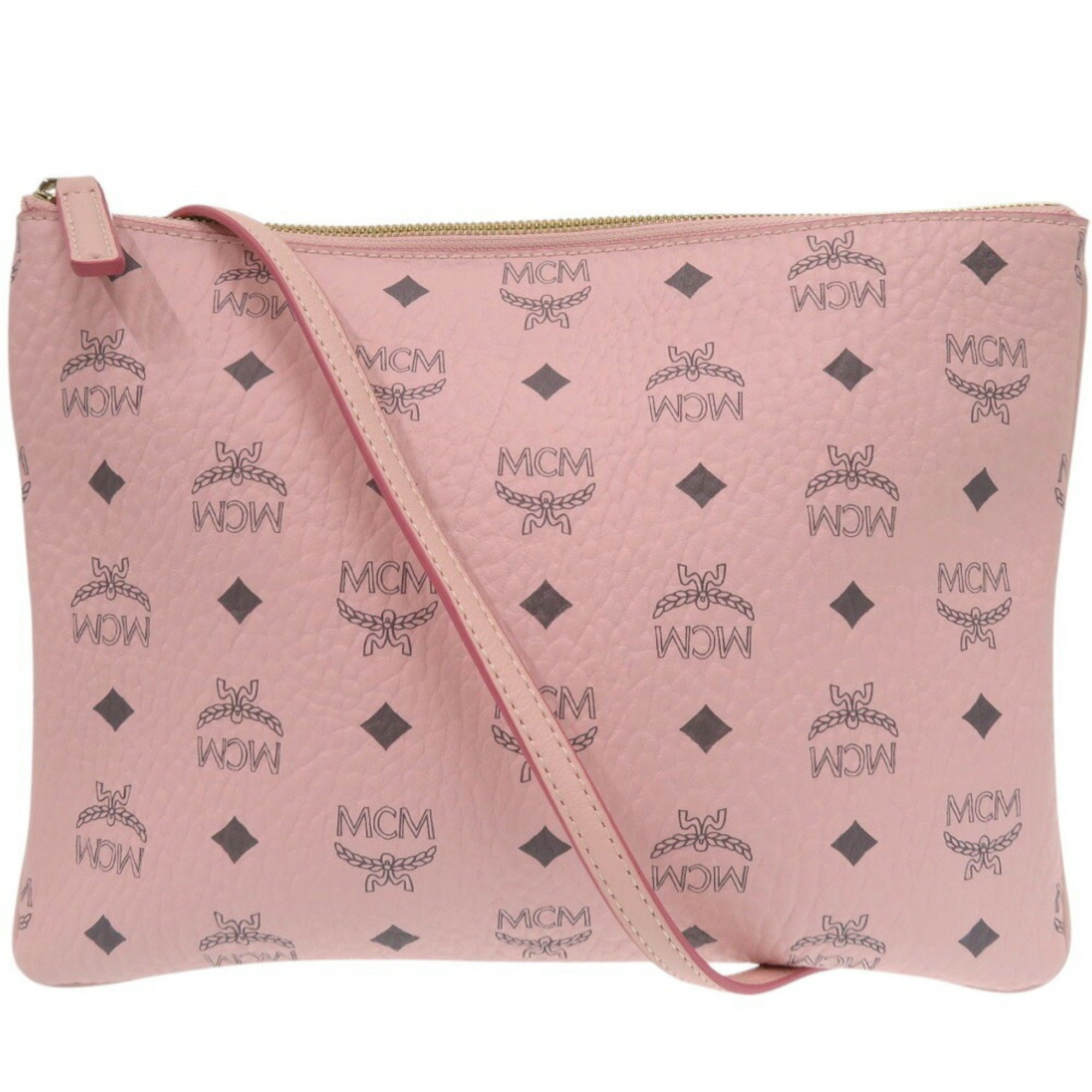 MCM Visetos Pattern 2-way Crossbody Pouch Clutch Bag Shoulder Pink MYZCAT08QH001 Leather 2268MCM