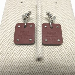 Hermes Asdukur Z engraved heart leather metal brown silver earrings 1256HERMES