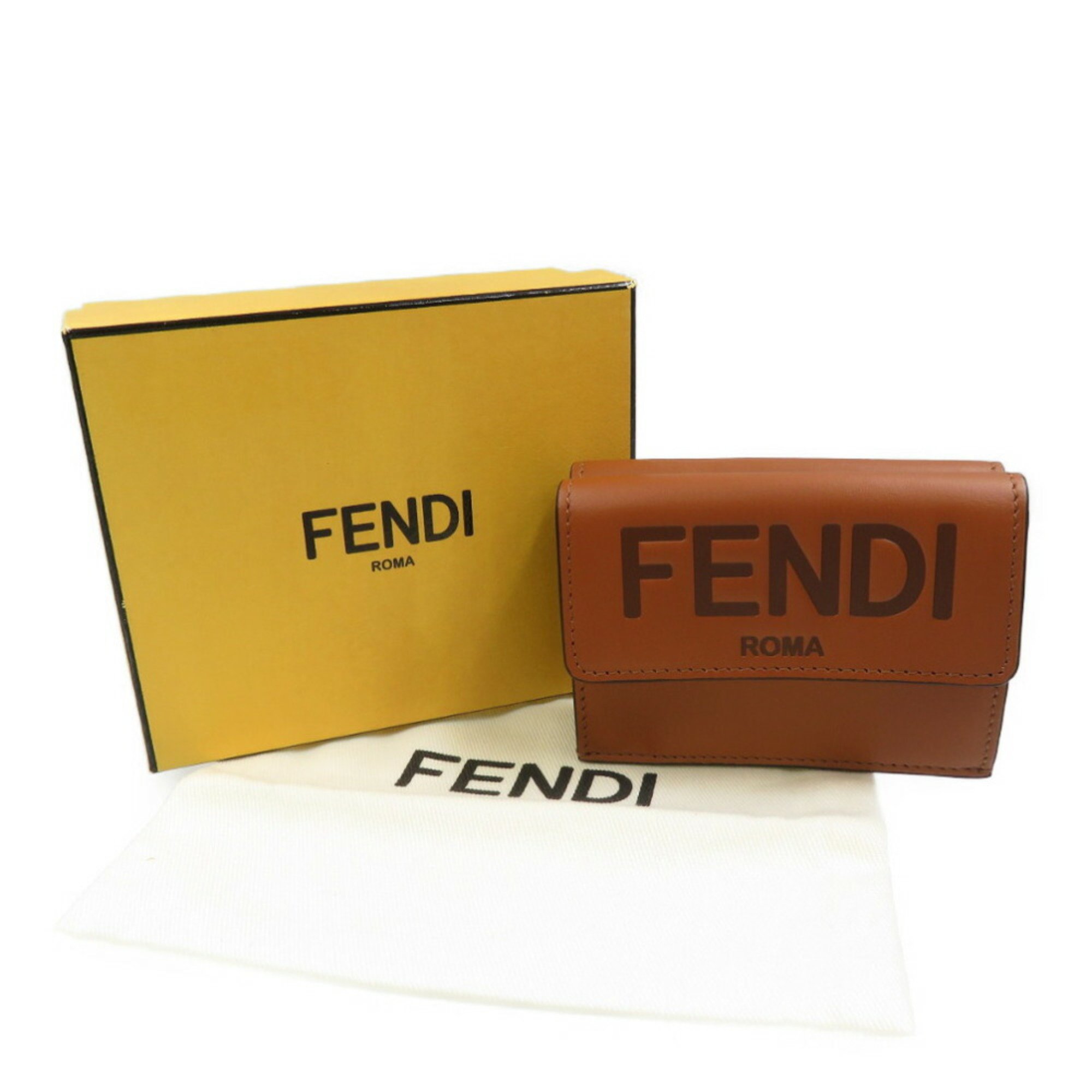 Fendi Roma Micro 8M0395 Leather Brown Tri-fold Wallet 1329FENDI