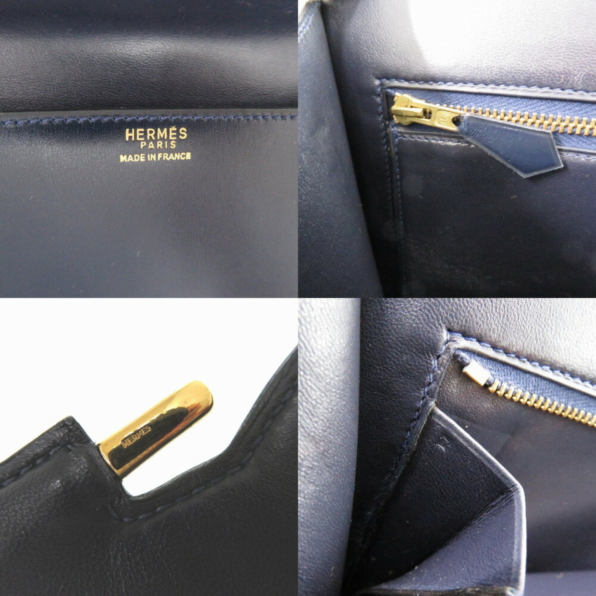 Hermes Camargue Box Calf Navy 〇U Stamp Shoulder Bag 0985HERMES