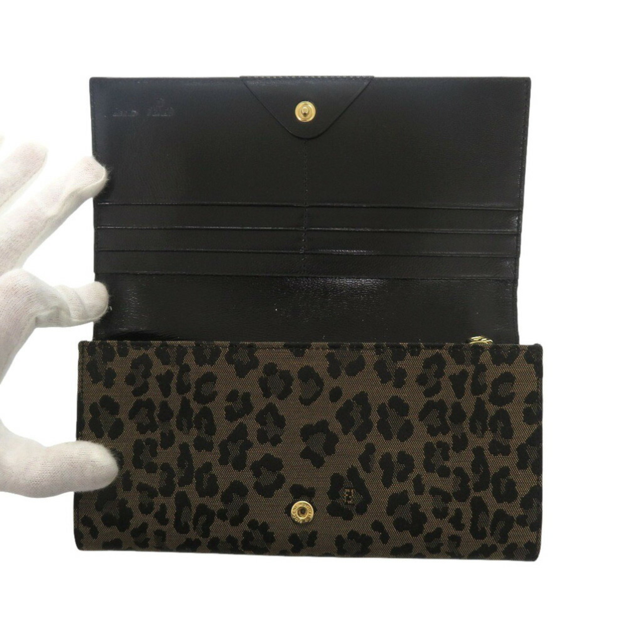 Fendi Leopard Print 8M0000 Canvas/Leather Beige Long Wallet 1304FENDI