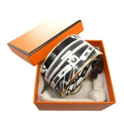 Hermes Please Check In Extra Large Bangle Metal/Enamel Black White 0169HERMES