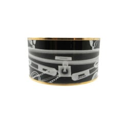 Hermes Please Check In Extra Large Bangle Metal/Enamel Black White 0169HERMES