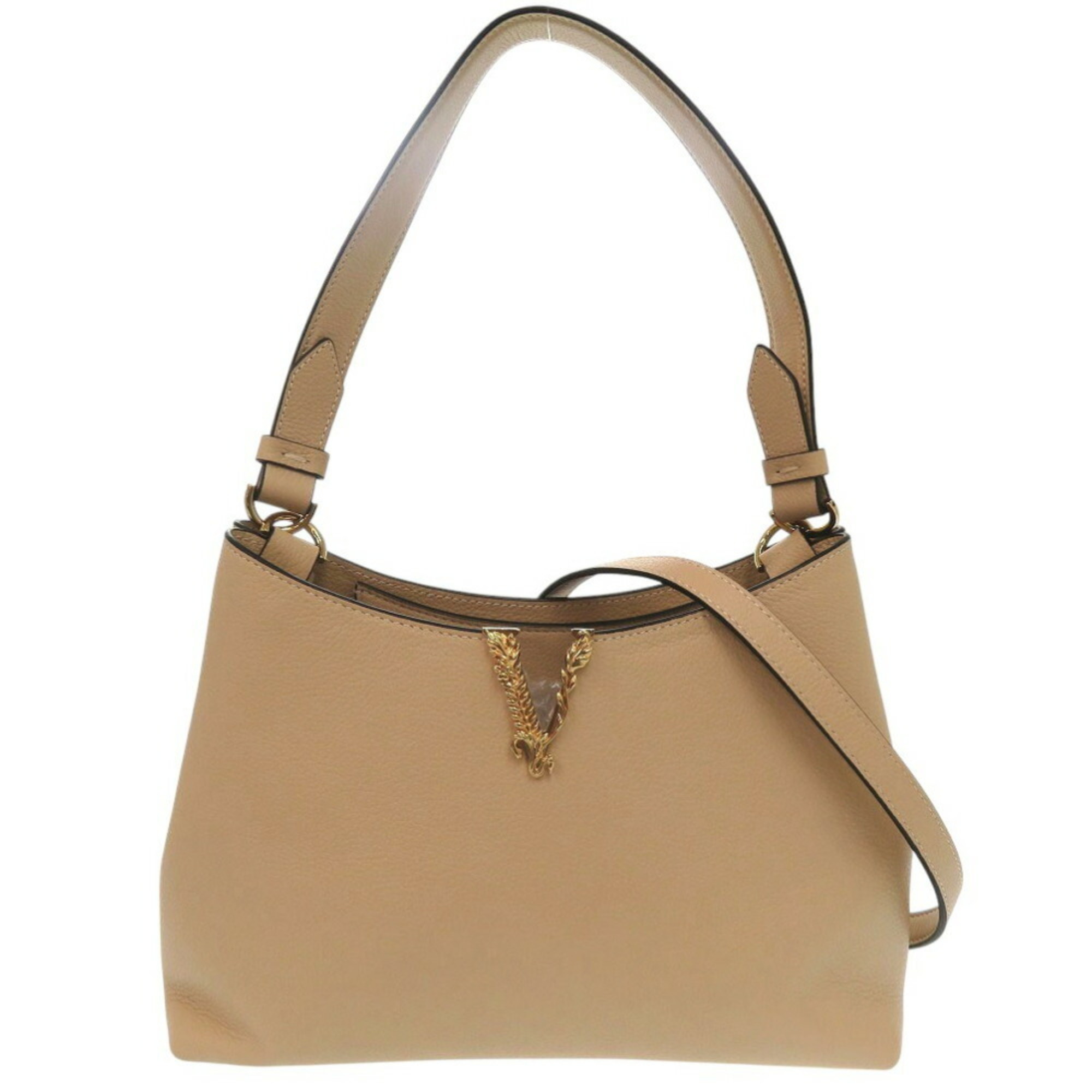 Versace Virtus Chain Shoulder Bag Handbag Leather Beige 0732VERSACE