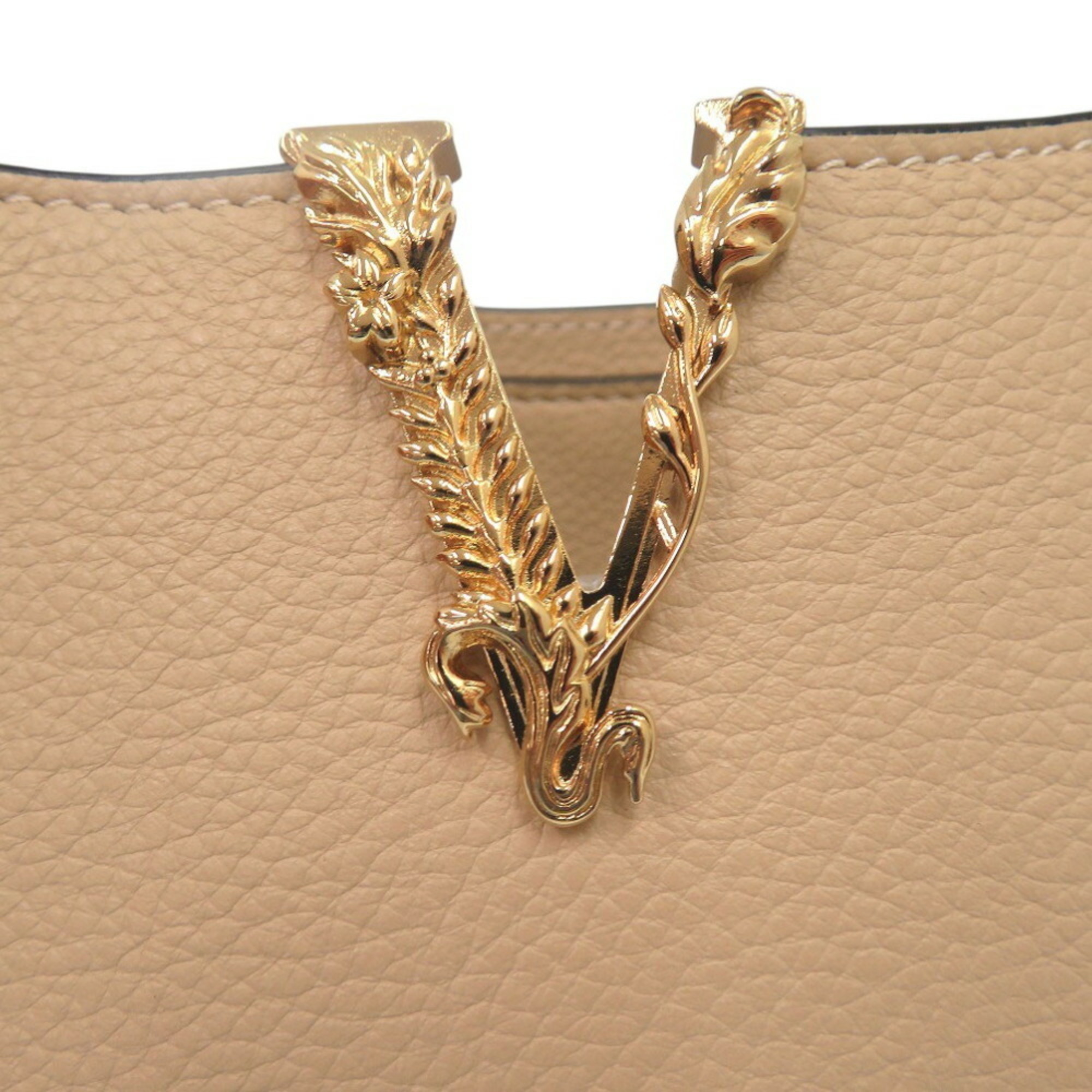 Versace Virtus Chain Shoulder Bag Handbag Leather Beige 0732VERSACE