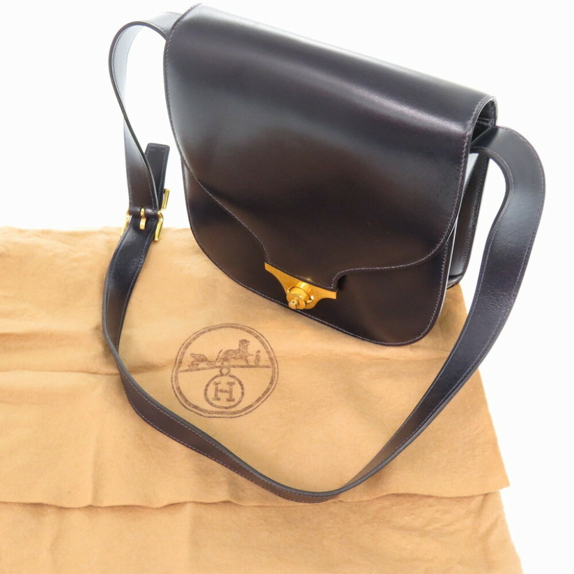 Hermes Box Calf Black Shoulder Bag 0816HERMES