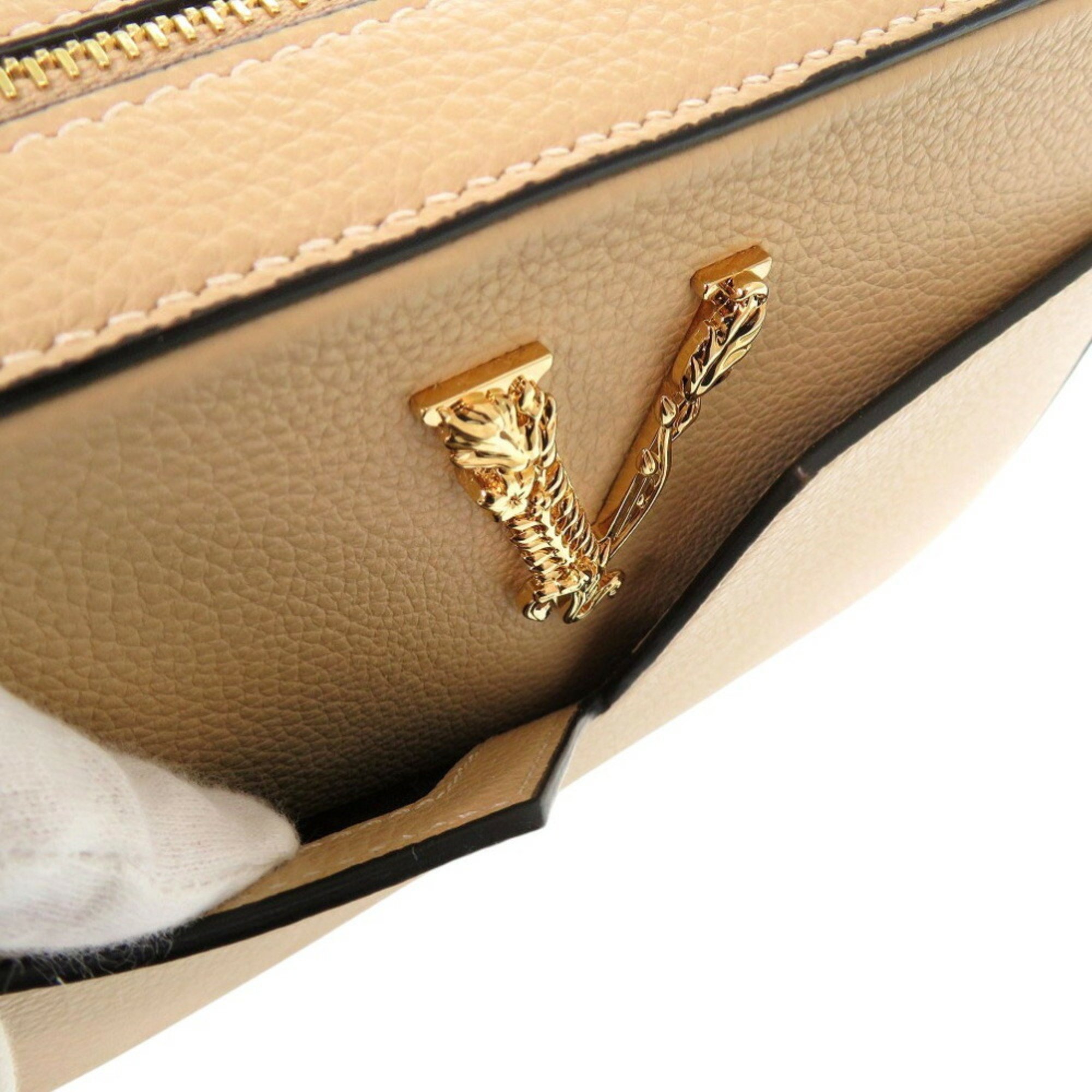 Versace Virtus Chain Shoulder Bag Beige Pouch Metal Icon Leather 0730VERSACE