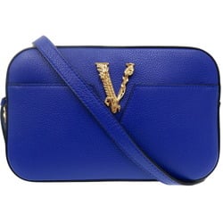 Versace Virtus Chain Shoulder Bag Pouch Metal Icon Leather Blue 0729VERSACE