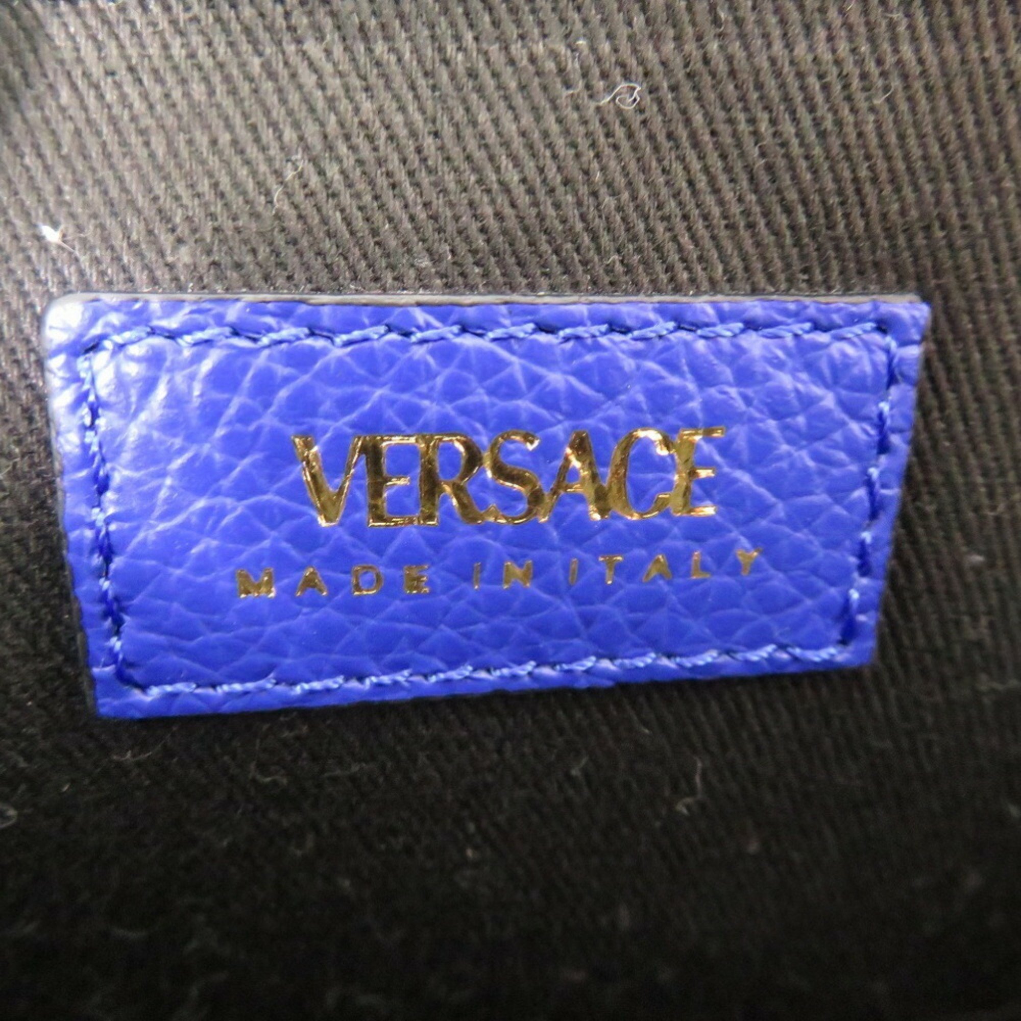 Versace Virtus Chain Shoulder Bag Pouch Metal Icon Leather Blue 0729VERSACE