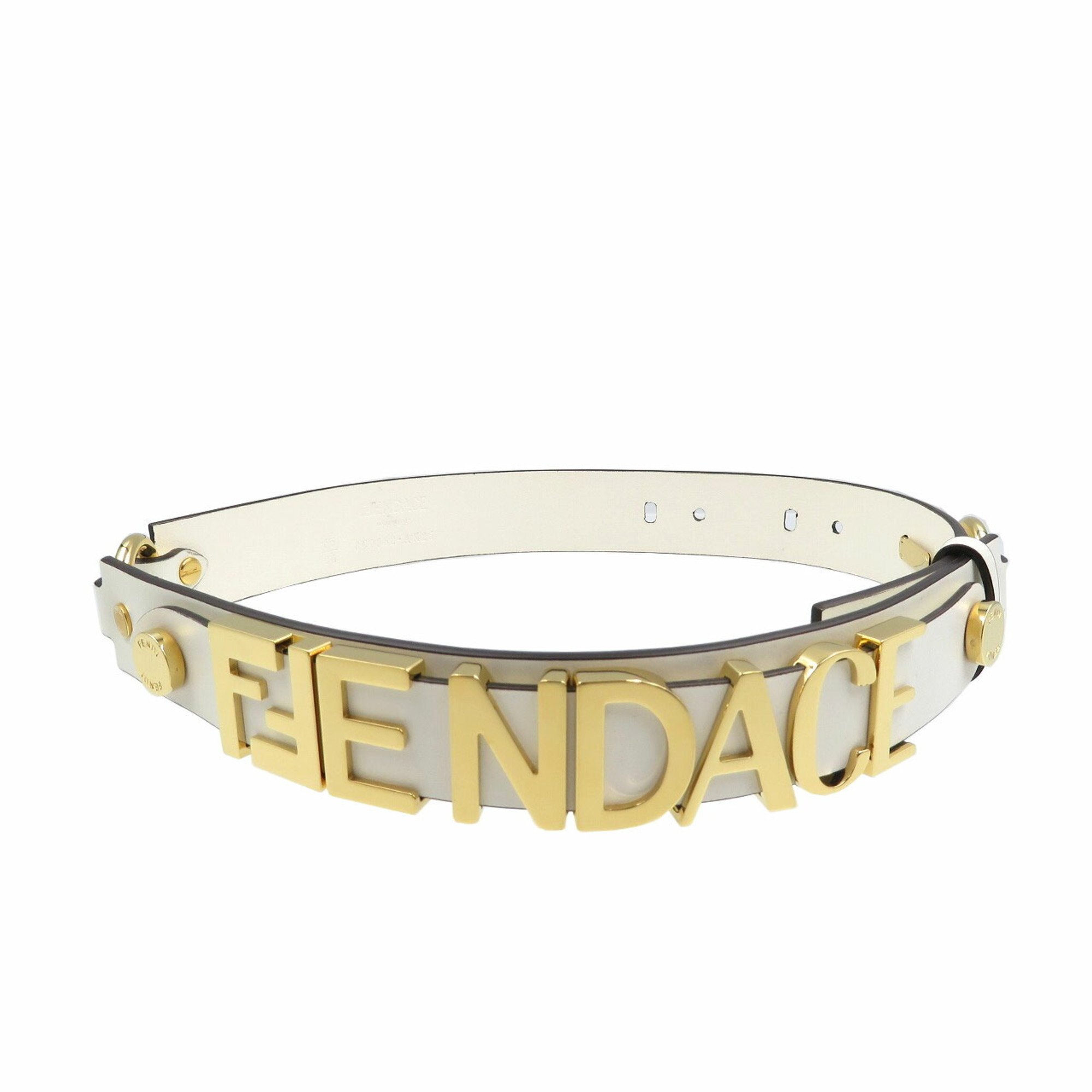 Fendace Fendi Versace 8C0662 Leather Metal White Gold Belt 1891FENDACE