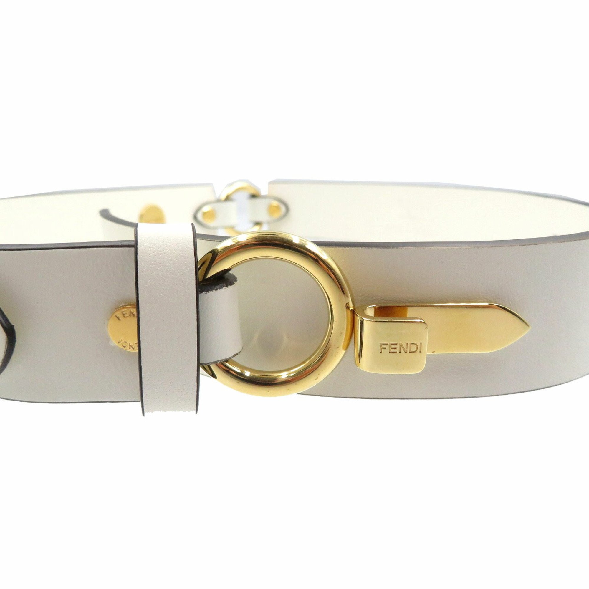 Fendace Fendi Versace 8C0662 Leather Metal White Gold Belt 1891FENDACE