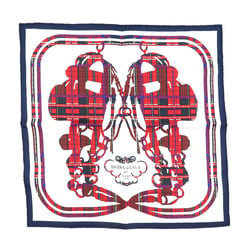 Hermes Carre 45 Cavroche Brides de Gala Tartan Silk White Red Navy Scarf Muffler 1335HERMES