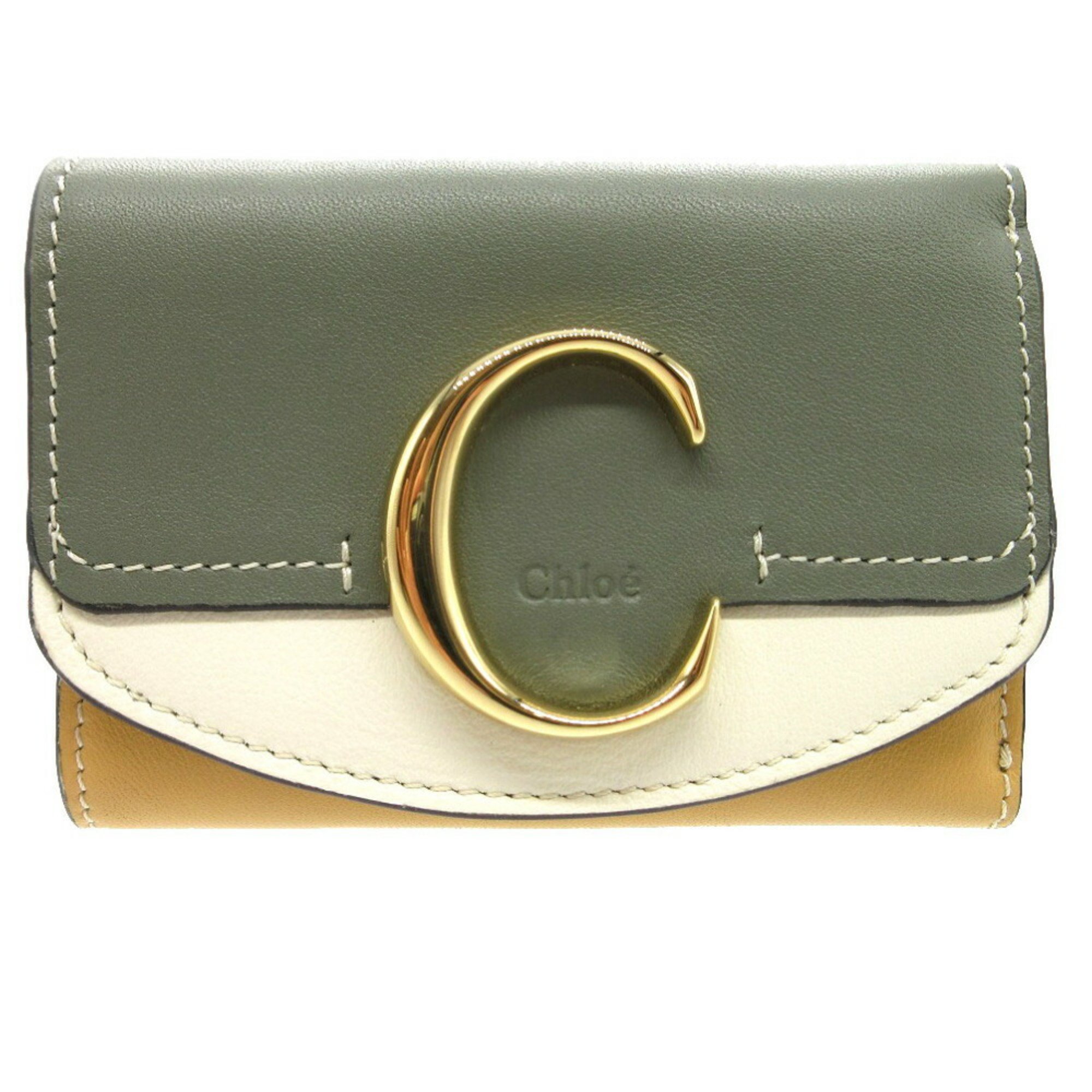 Chloé Chloe Sea Compact Wallet Tri-fold Leather/Calf Leather Multicolor Khaki Yellow 1534Chloe