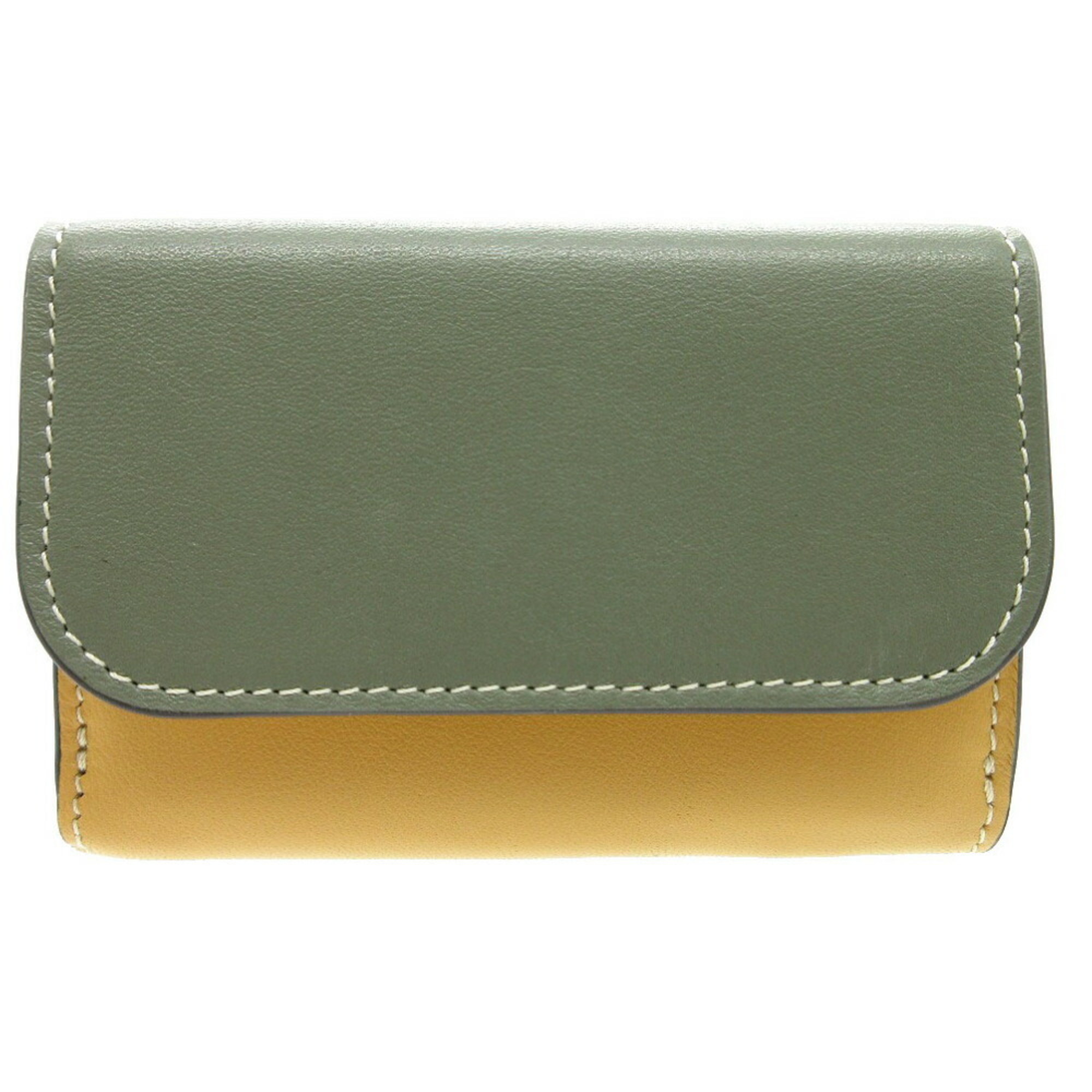 Chloé Chloe Sea Compact Wallet Tri-fold Leather/Calf Leather Multicolor Khaki Yellow 1534Chloe