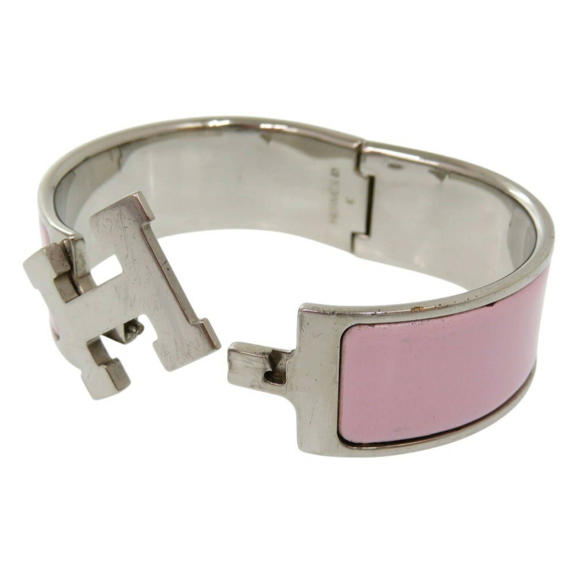 Hermes H motif click clack GM E engraved bracelet metal pink/silver 1154HERMES