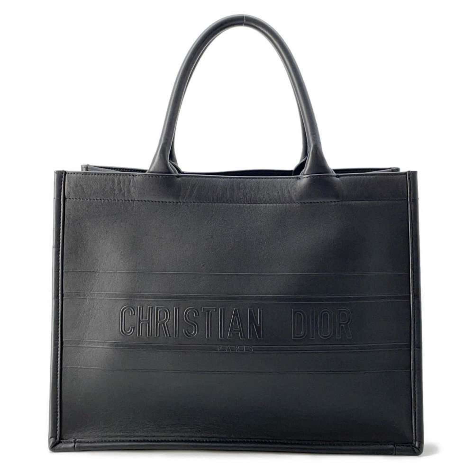 Christian Dior Tote Bag Book Medium All Leather Black