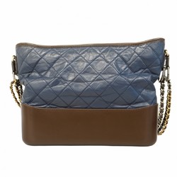 Chanel Shoulder Bag Gabrielle Calfskin Navy Brown Gold Women's