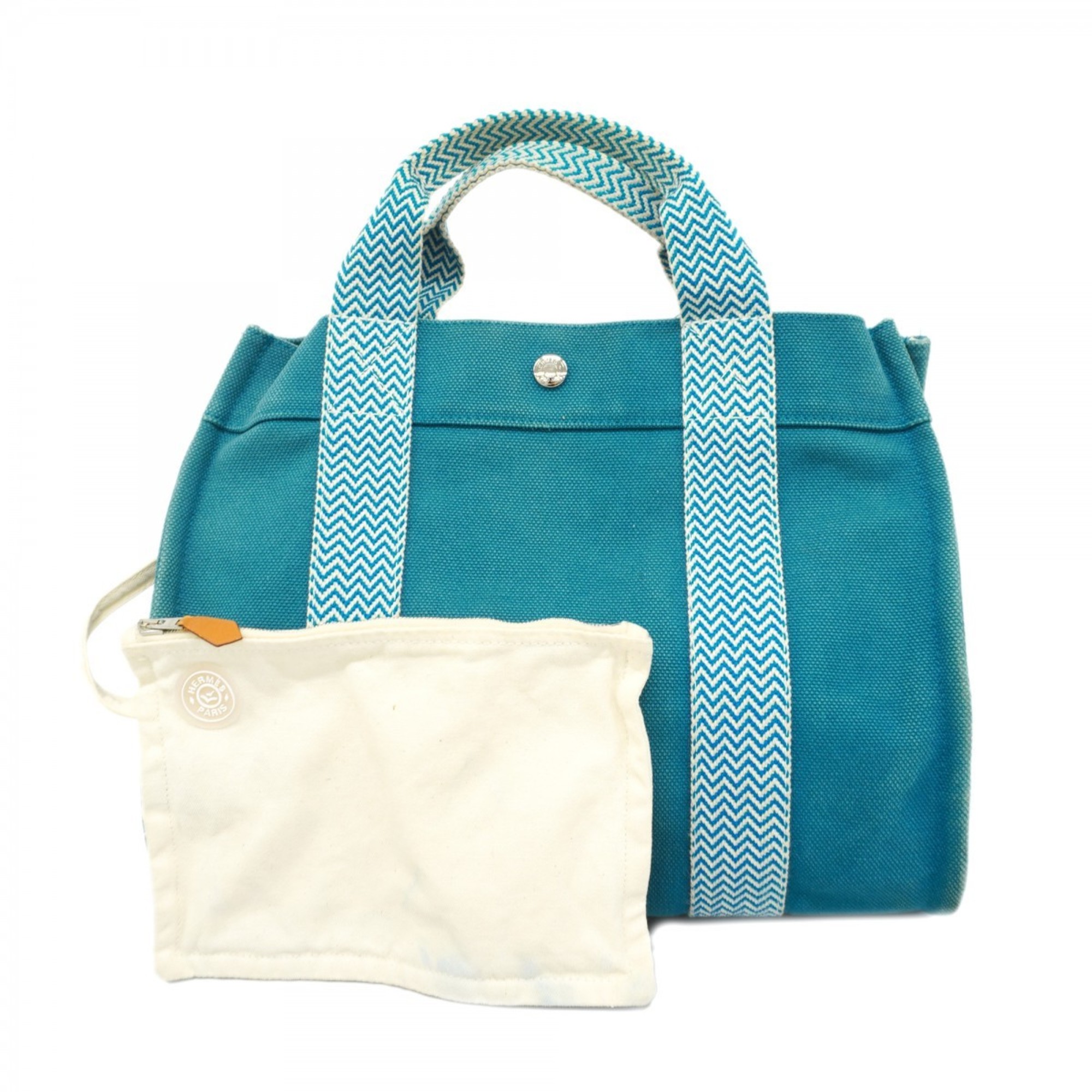 Hermes Tote Bag Cannes PM Canvas Turquoise Blue Women's