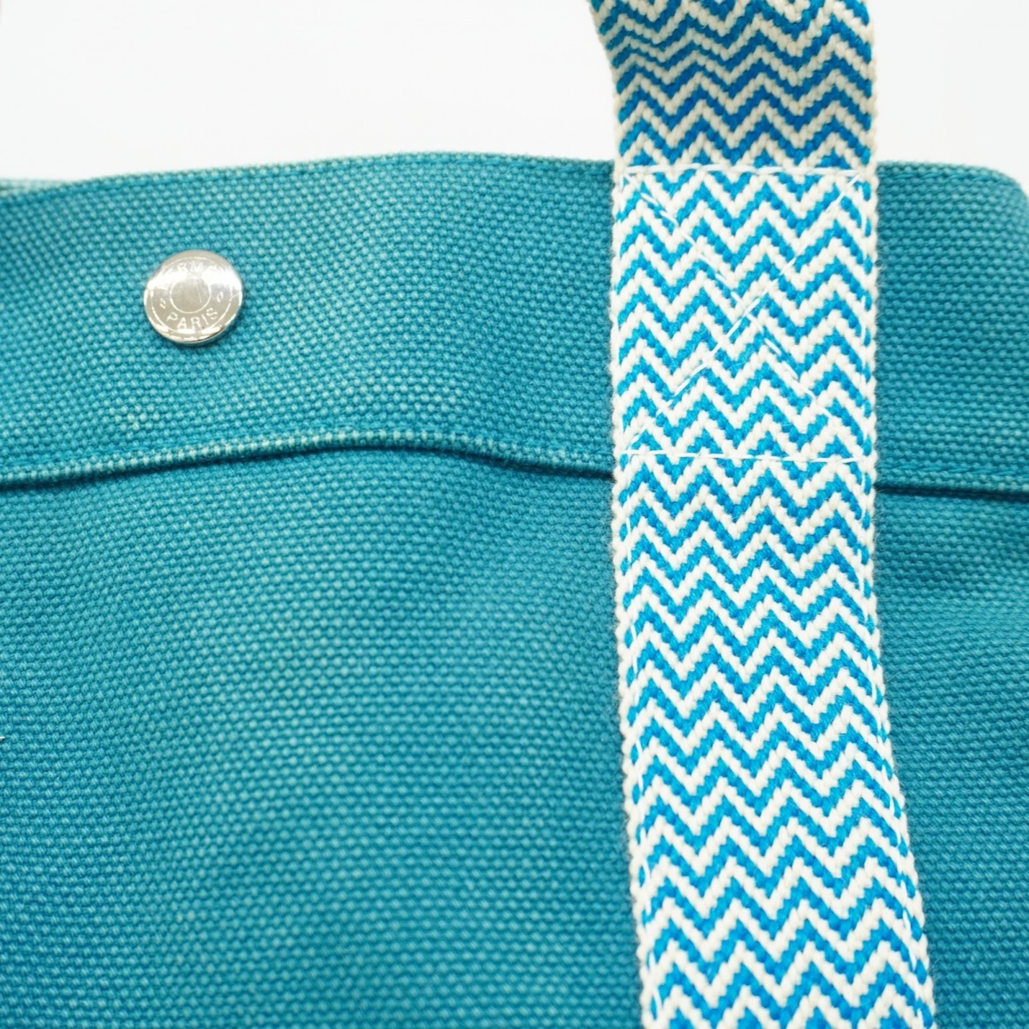 Hermes Tote Bag Cannes PM Canvas Turquoise Blue Women's