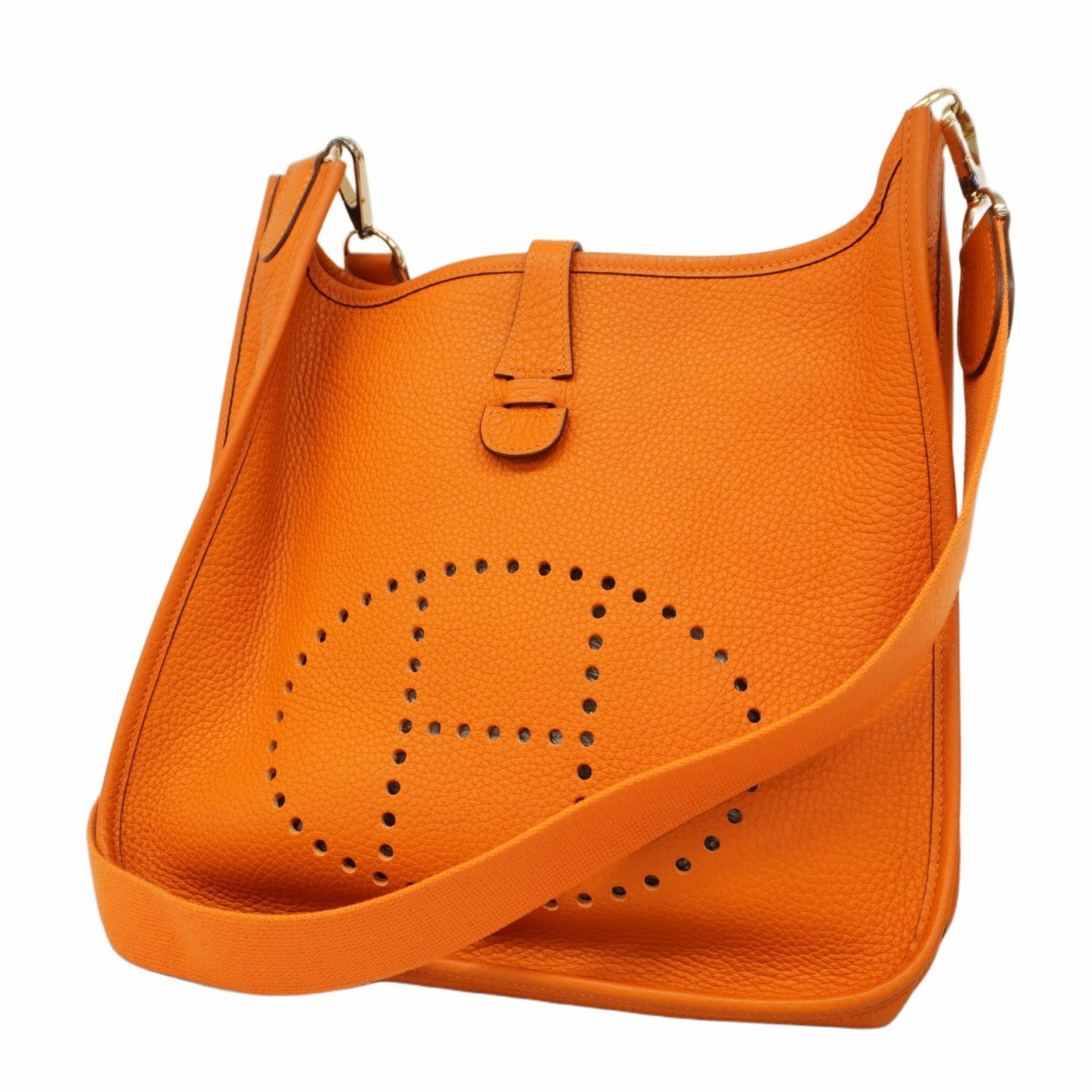 Hermes Shoulder Bag Evelyn 1PM Taurillon Clemence Orange □I Engraved Ladies