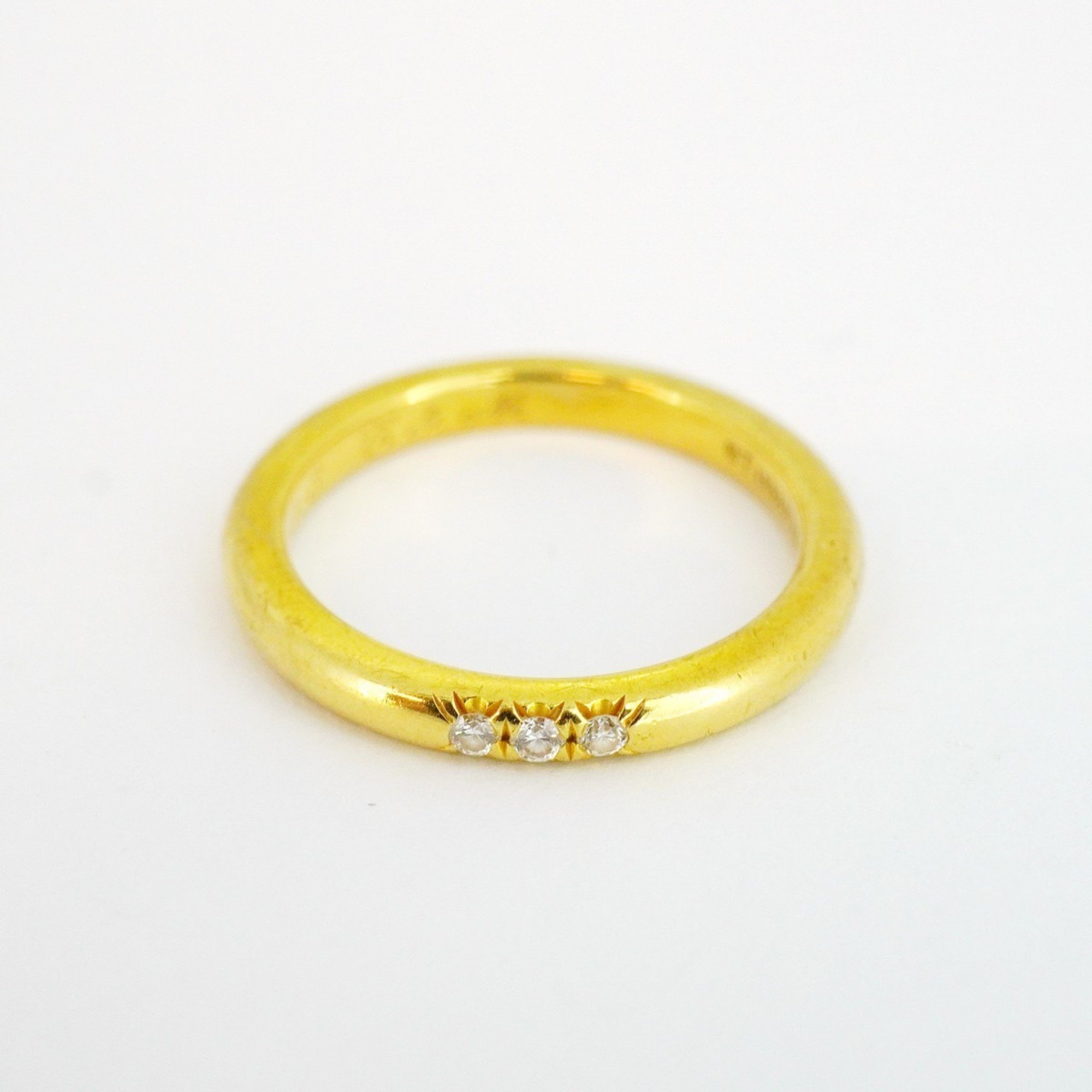 Tiffany Ring Classic Band 3PD Diamond K18YG Yellow Gold Size 4 Ladies