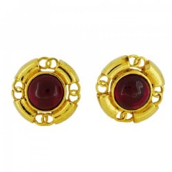 Chanel Earrings Coco Mark Circle Color Stone GP Plated Gold Red Ladies