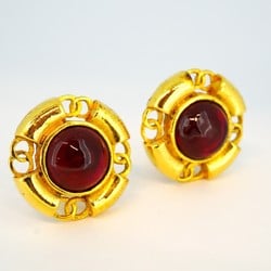 Chanel Earrings Coco Mark Circle Color Stone GP Plated Gold Red Ladies