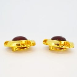 Chanel Earrings Coco Mark Circle Color Stone GP Plated Gold Red Ladies