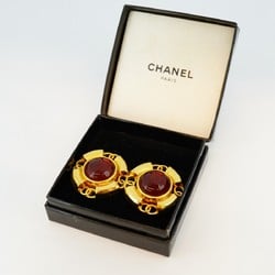 Chanel Earrings Coco Mark Circle Color Stone GP Plated Gold Red Ladies