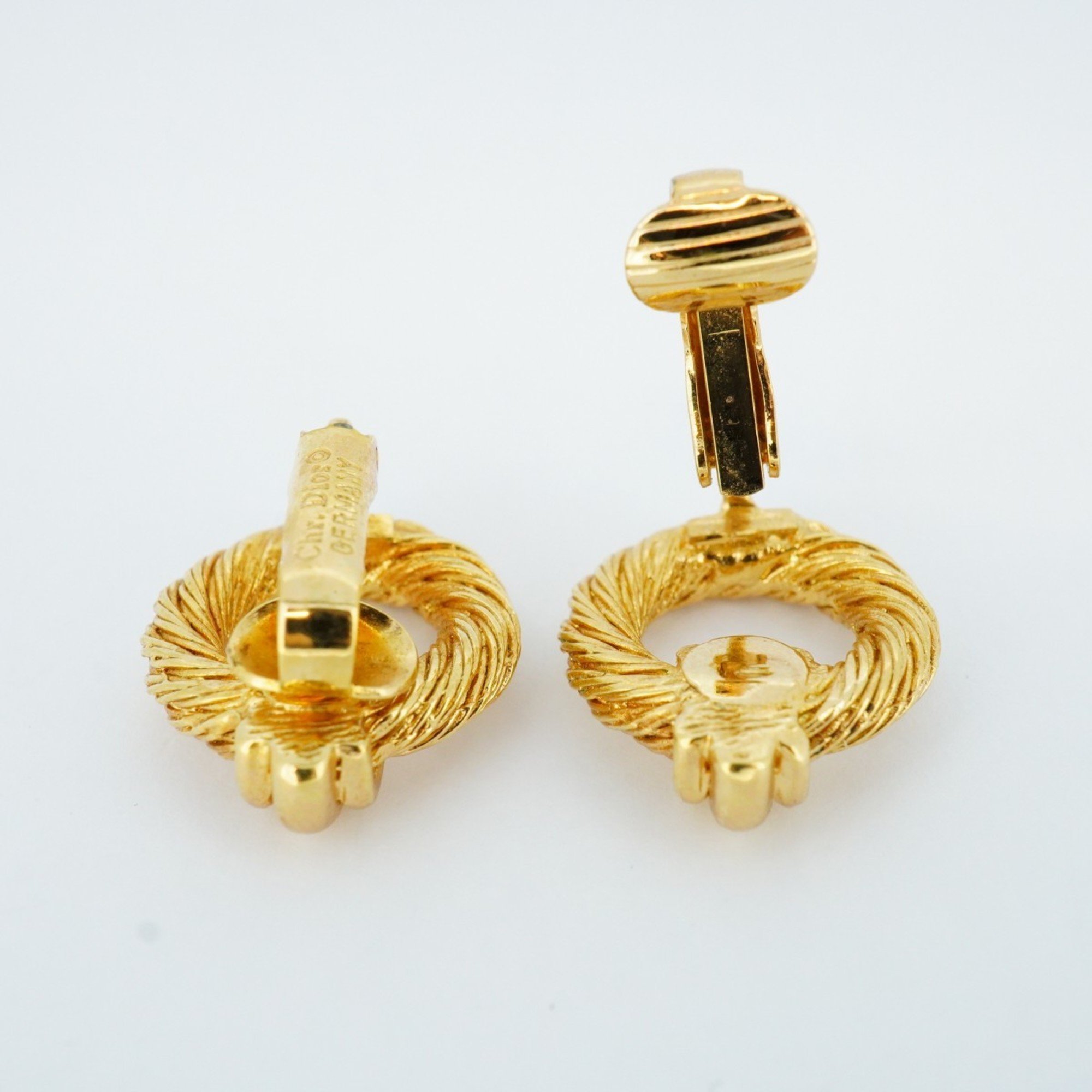 Christian Dior Earrings Circle GP Plated Gold Ladies