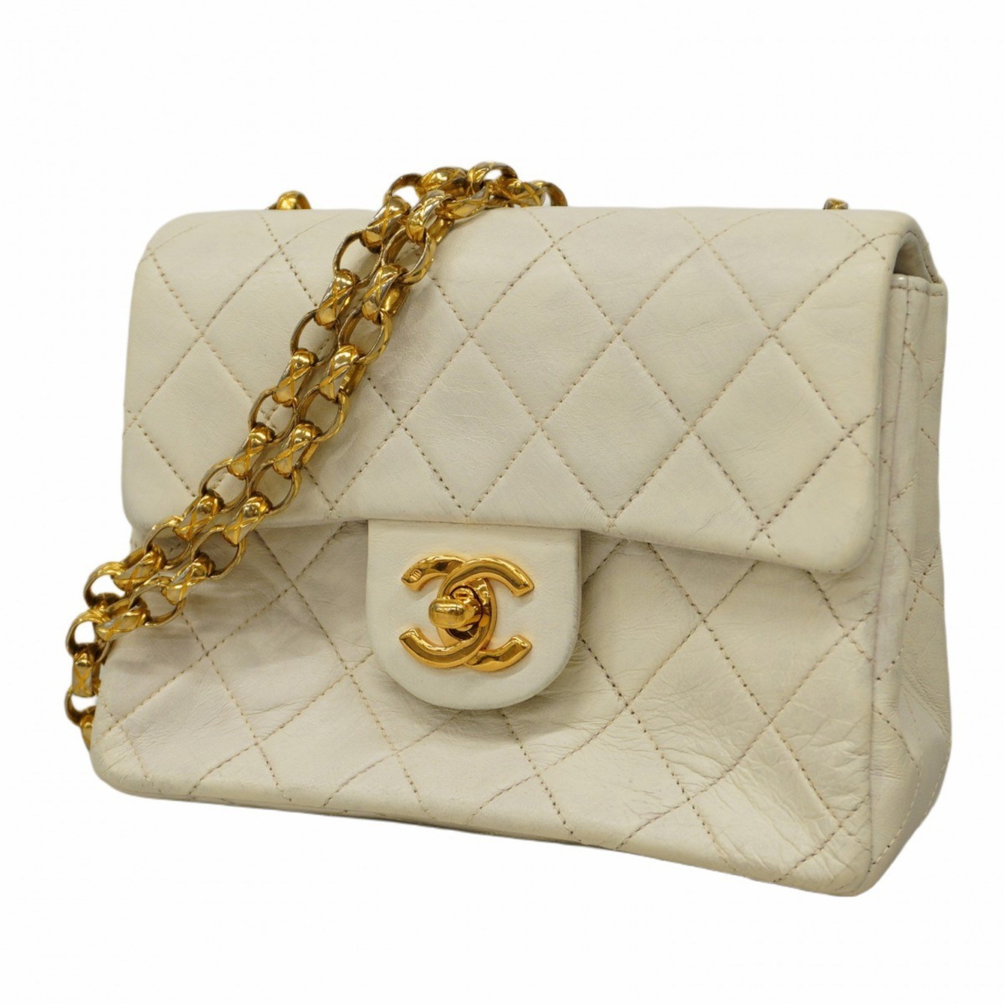 Chanel Shoulder Bag Matelasse Lambskin White Women's