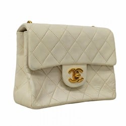 Chanel Shoulder Bag Matelasse Lambskin White Women's