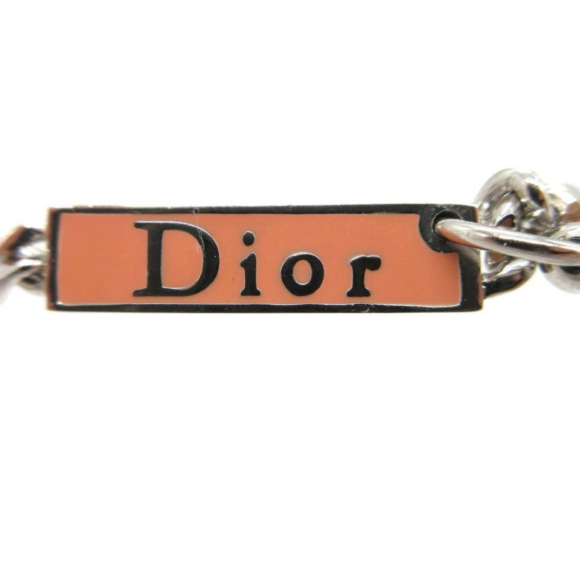 Christian Dior Plate Bracelet Metal Silver Pink 0687Christian